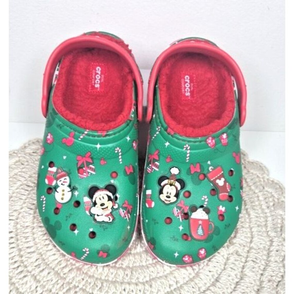 Disney Christmas Crocs YOUTH J 3 Fleece Sherpa Lined Mickey Minnie Holiday 2024